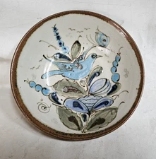 Ken Edwards Bowl Tonala Mexico Pottery Dish Bowl Blue Bird 6 3/4"