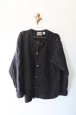 Men’s EMS Eastern Mountain Sports Black Cable Knit Wool Cardigan Fall Size L