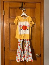 Girls Back to School Apple Pencil Ruffle Top and Bell Bottom Set Size 7-8Y