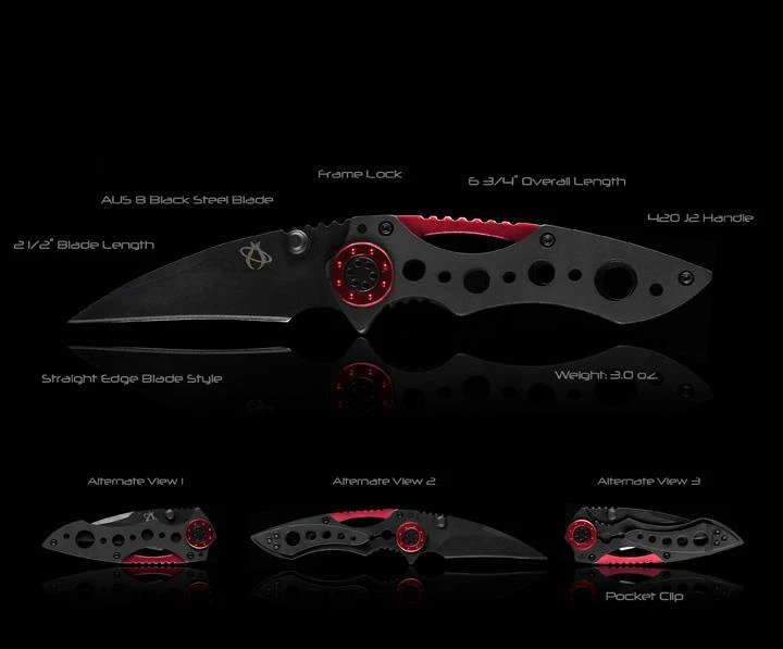 Cuchillo de Bolsillo Plegable MANTIS Isósceles Rojo Framelock Carey AUS-8 Carpeta MR1 Foto 4 de 4