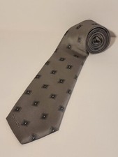 Oscar De La Renta Signature Logo Men's 100 Silk Tie Silver with Squares