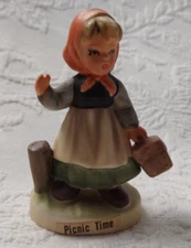 Picnic Time Little Girl Porcelain Figurine Vintage 3.5" Tall