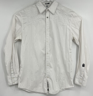 Roar for Buckle Mens L Long Sleeve Button Up Casual Shirt Embroidered White