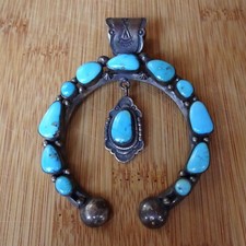VTG Navajo AARON TOADLENA Sterling Silver BRILLIANT BLUE Turquoise NAJA PENDANT