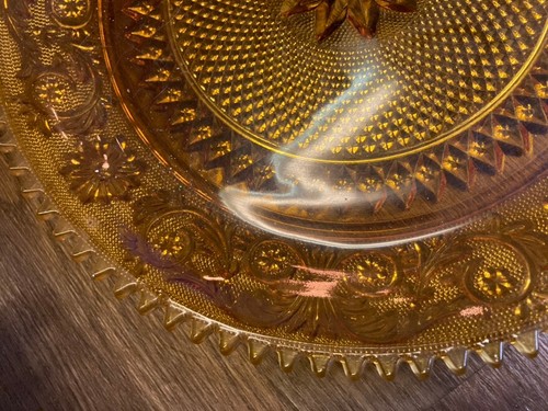 Vintage Tiara Indiana Glass Serving Tray Platter Sawtooth Amber Sandwich 12 1/4" - Picture 6 of 8