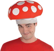 Mushroom Hat Toad Red White Fancy Dress Up Halloween Adult Costume Accessory