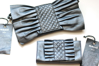 NEU OVP Ledertasche Abendtasche Clutch schwarz-anthrazit Schleife Portemonnaie 