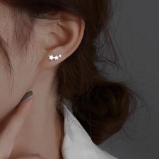 Womens Surgical Steel Silver Star Stud Earrings Minimalist Jewelry Screw Back