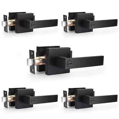 Probrico 6 Pack Heavy Duty Flat Black Square Privacy Interior Door Levers