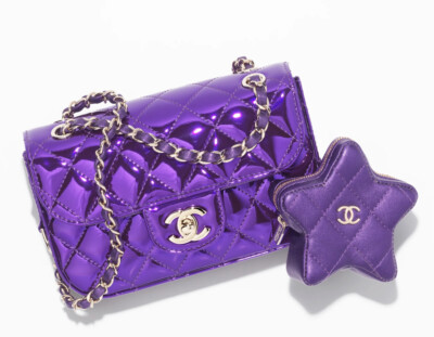 New Chanel 24C Metallic Purple Calfskin Mini Flap Bag & Star Coin