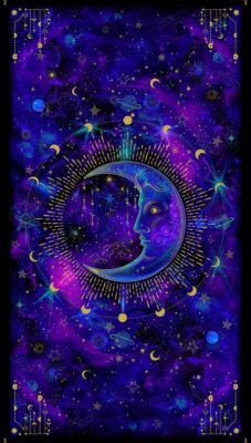 23'' Fabric Panel | Timeless Treasures Cosmos Moon & Star Scene Purple Blue