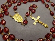 Vintage Rosary St Therese Of Lisieux Red Beads Christian A15