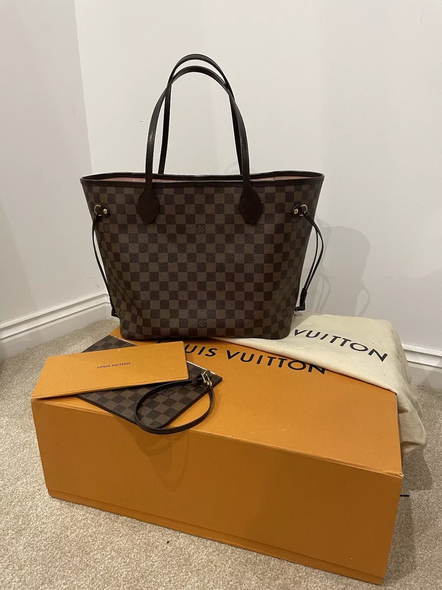 LOUIS VUITTON Neverfull MM Damier Ebene Tote Bag Rose Ballerine