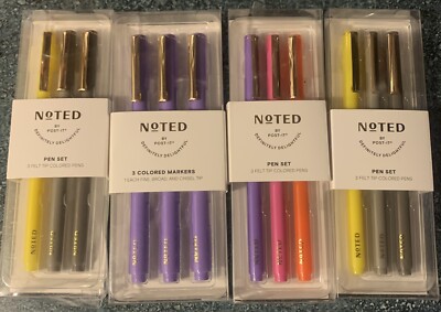 Four - 3 Packs NOTED by Post-it Pen Set 3 Felt Tip Colored Pens 9 Colors - NEW