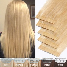 Invisible Thick Tape In on Remy Human Hair Extensions Skin Weft FULL HEAD Blonde