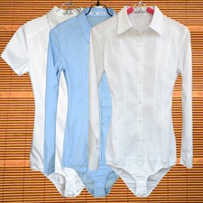 Ladies Bodysuit Shirt Blouse Button Down Short Long Sleeves Business Top Wear