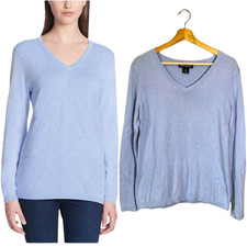DKNY Women's Small Long Sleeve V-Neck Rhinestone Embellished Y2K Knit Sweater