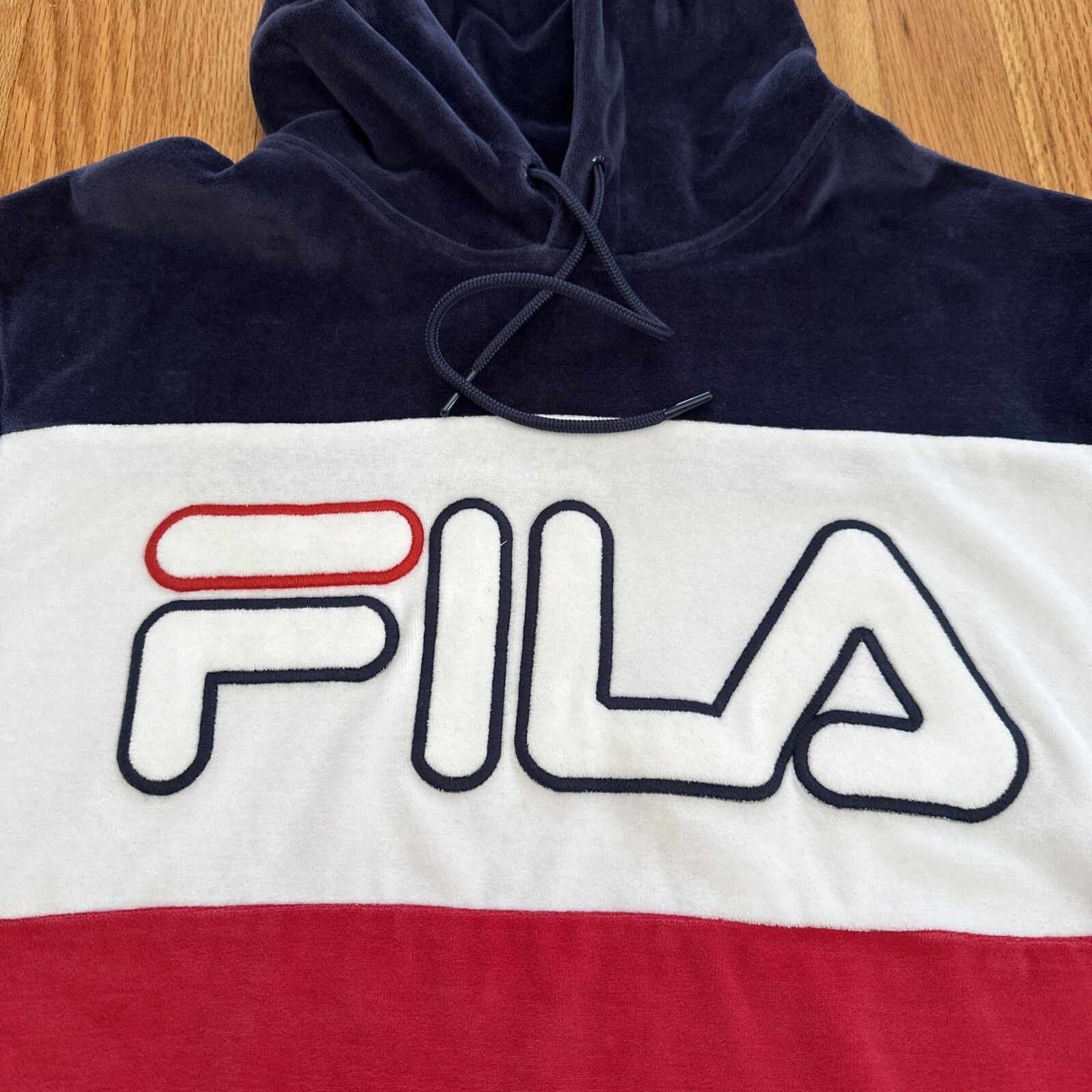 Felpa con cappuccio FILA Uomo Pull Over VELLUTO Colorblock Giacca Tawn Navy