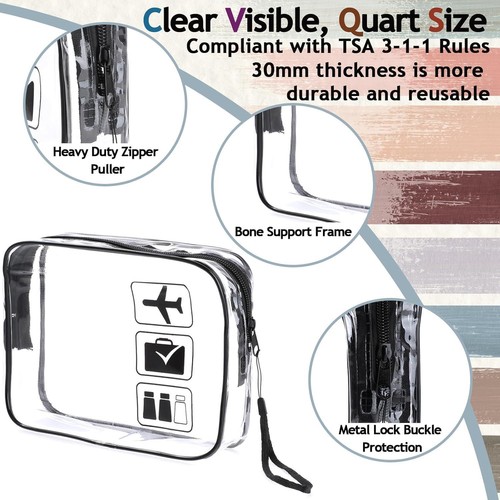 Clear Tsa Approved Toiletry Bag, 2 Pcs Clear Travel Bags with Zipper, Quart Size - Picture 3 of 6