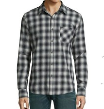 Button Up Shirt Plaid Flannel Arizona Long Sleeve Black/Gray Mens Size L-XL
