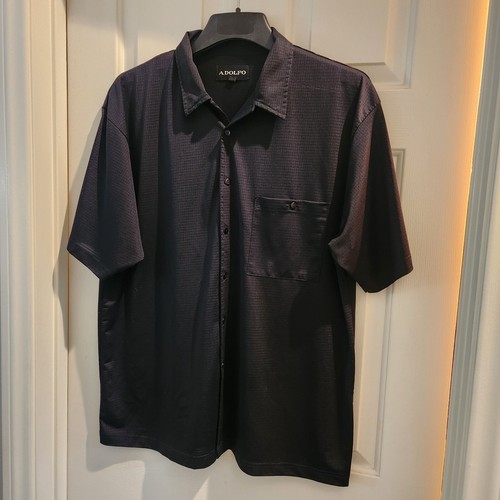 Adolfo Large Men's Black Shirt Button Up Short Sleeve Collard - Picture 3 of 10