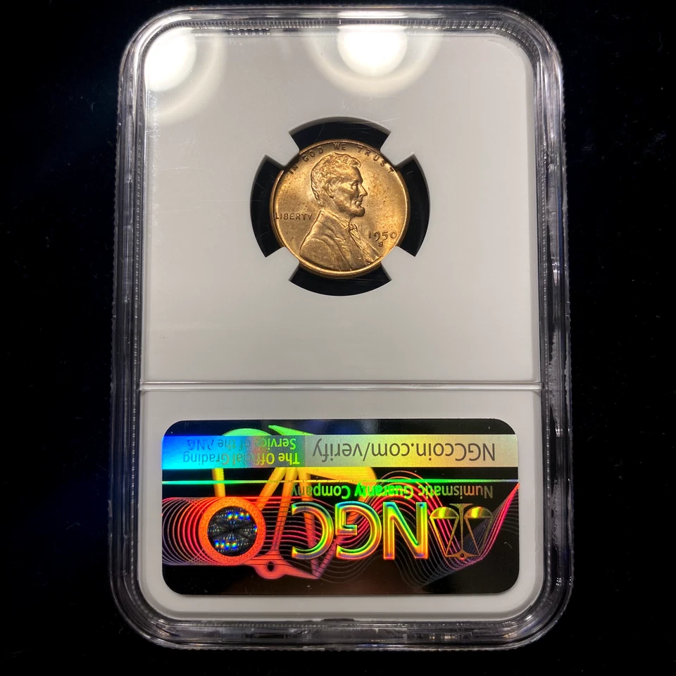 1950 S 1C NGC MS64 RD Lincoln Wheat Penny Mint Error Reverse Struck Thru Through - Image 2 of 4