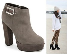 New Dolce Vita Anthropologie SZ 9.5 Grey Suede Zip Up Bootie Pump Boots Plateau