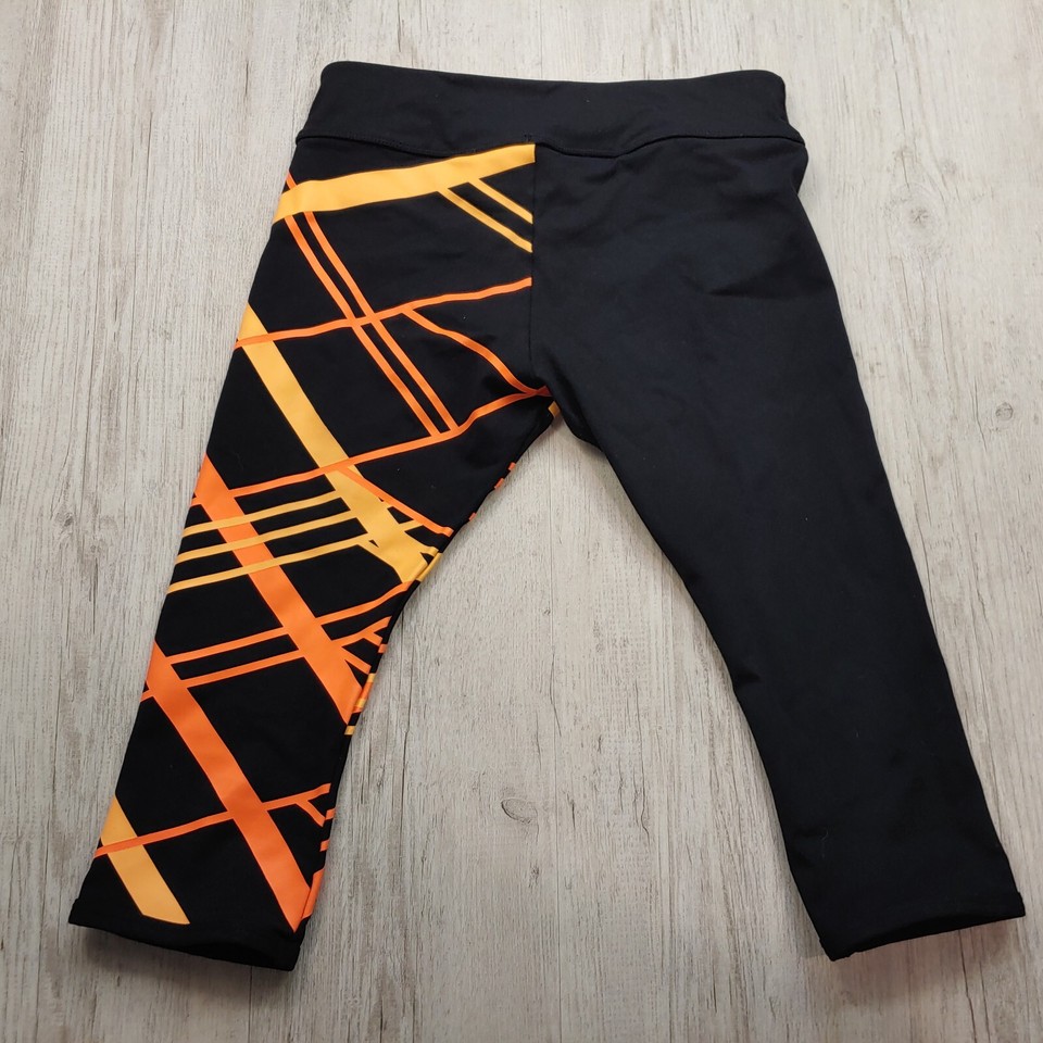 Lorna Jane Active Sport Crop Leggings Capri Black Orange Print Size S Gym