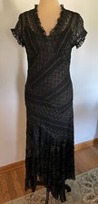 VTG Long Black Dress w/ Lace Overlay Gold Accents - Gothic Victorian Dress xs-s