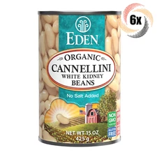 6x Cans Eden Foods Organic Cannellini White Kidney Beans | 15oz | No Salt Added