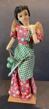Vintage Jewish Peasant Girl Doll Painted Cloth Face Finger Waves Philippines 10”