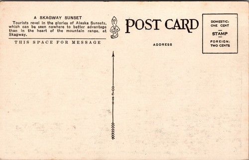 Vtg Skagway Alaska AL Sunset City View Town 1920s Postcard - Picture 2 of 2