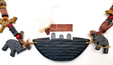 VTG Hand Painted Wooden Noah's Ark Primitive Garland Banner Wall Decor Swag 56"