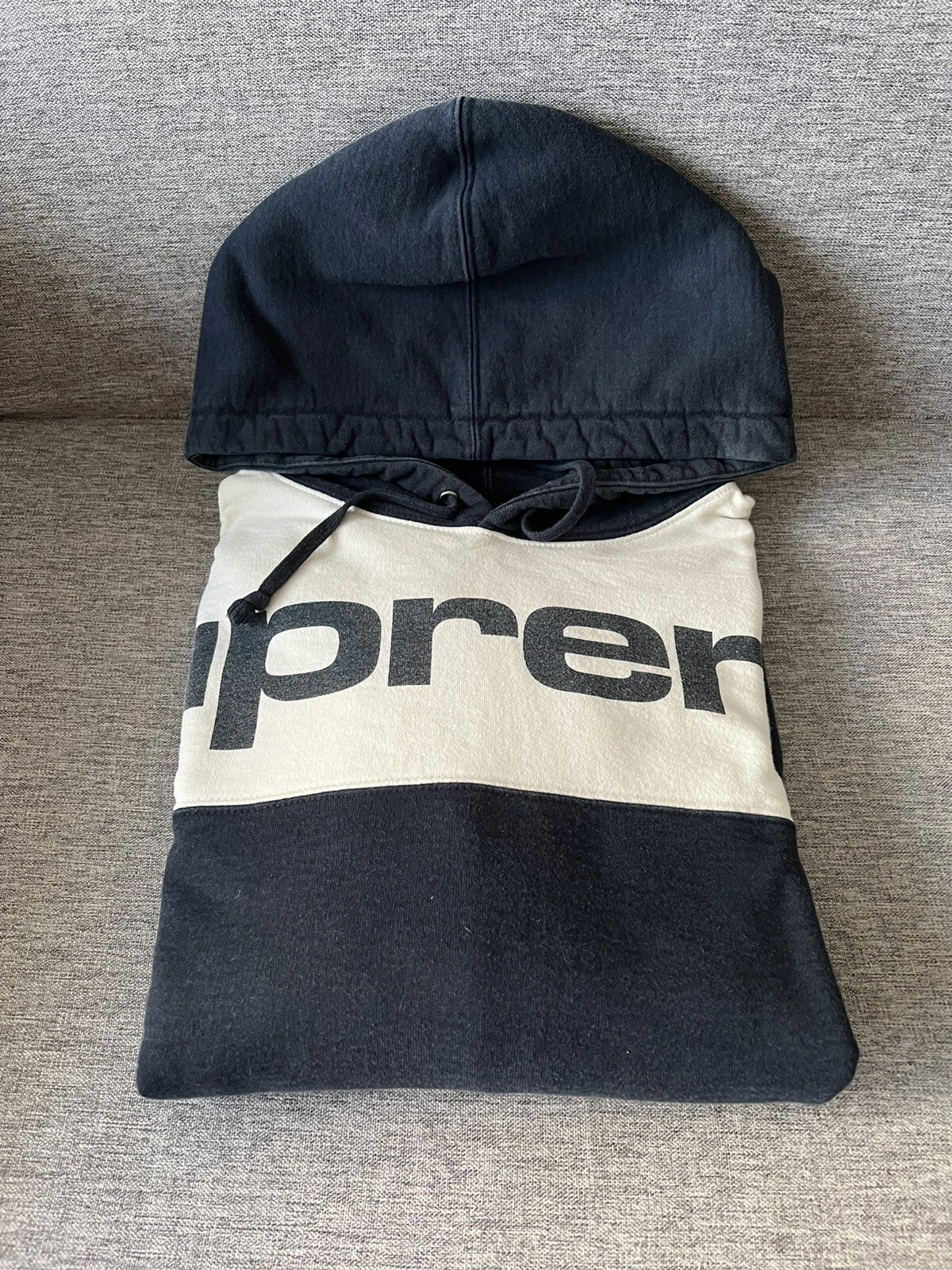 Sweat à capuche Supreme Blocked marine en grande taille, EUC.!