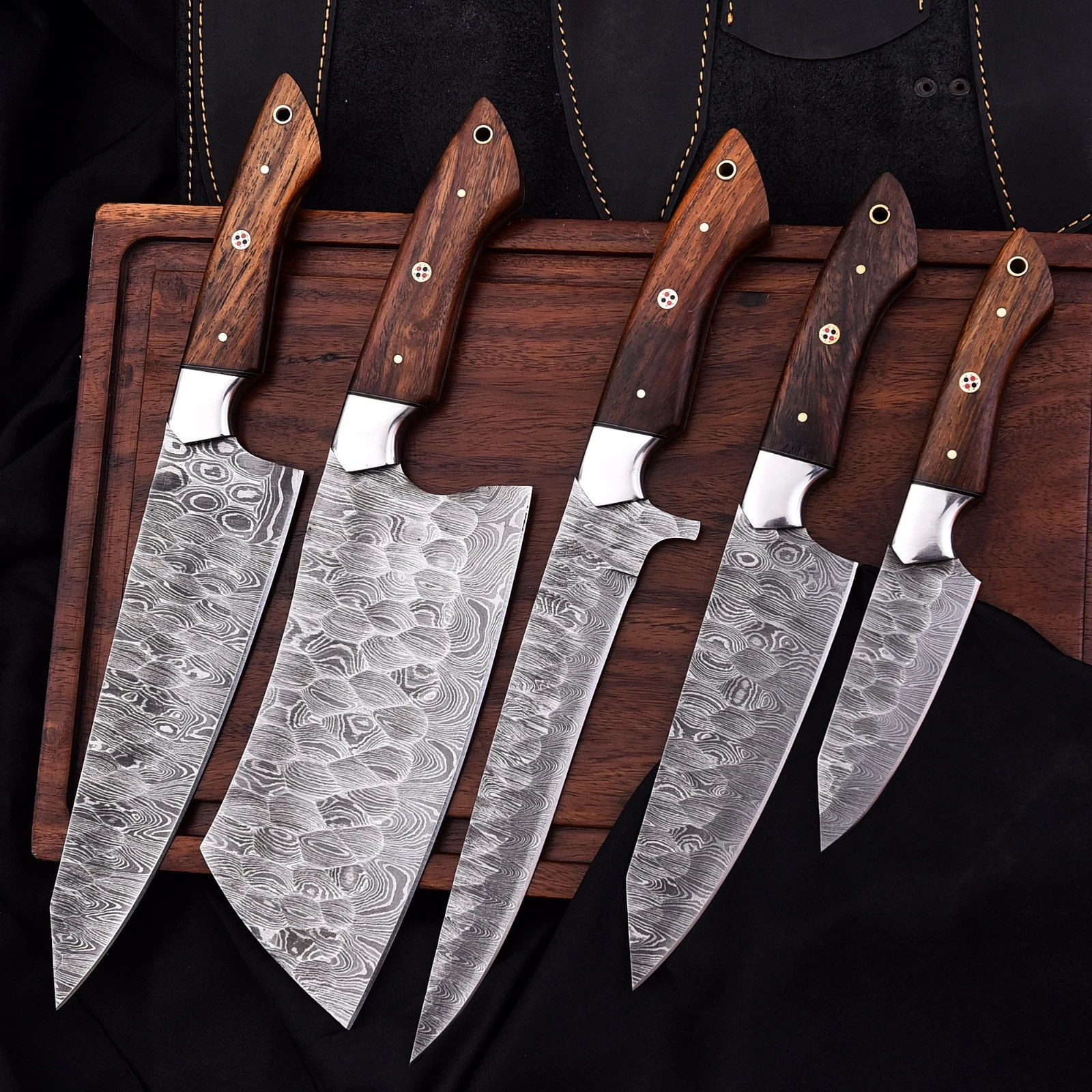 Handmade Damascus Steel Kitchen Knife Set – 5 Pc Chef Knives / Rosewood Handle
Opens in a new window