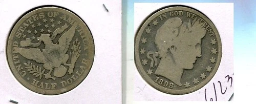 1898 O BARBER SILVER HALF DOLLAR GOOD 6123T