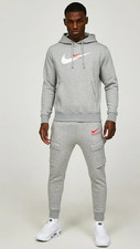 Nike Athletic Grey Mens Tracksuit Fleece Hoodie Joggers Sweatpants Hoody Bottoms
