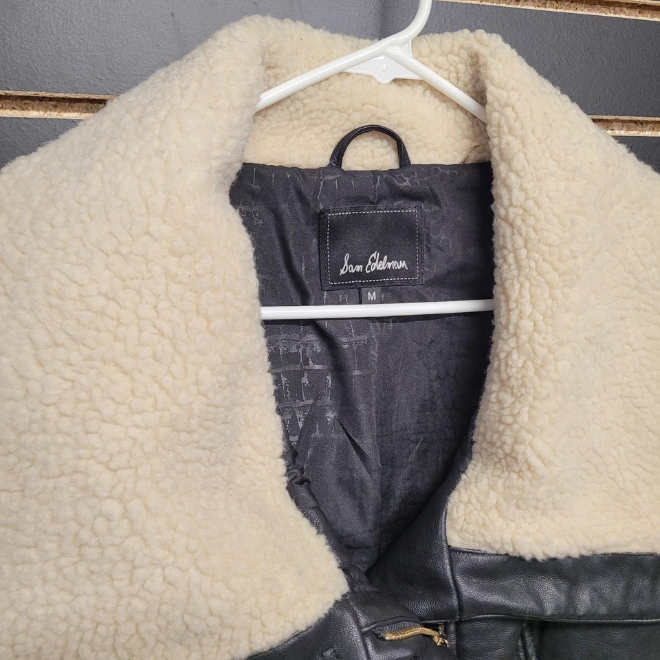 Sam Edelman Women's Sherpa Motorcross Jacket Black Faux Leather Faux Fur Size M - Image 3 of 4