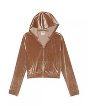NWT Victoria  s Secret PINK Caramel Velour Shine Logo Crop Hoodie. Size XS