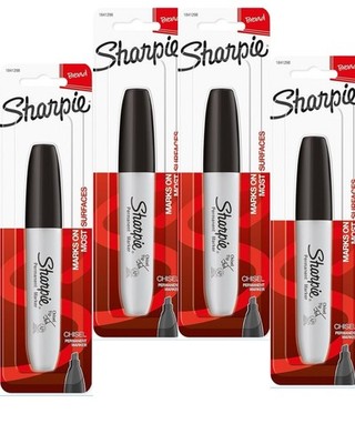 Sharpie Permanent Markers, Chisel Tip, Black,  (Pack of 4).