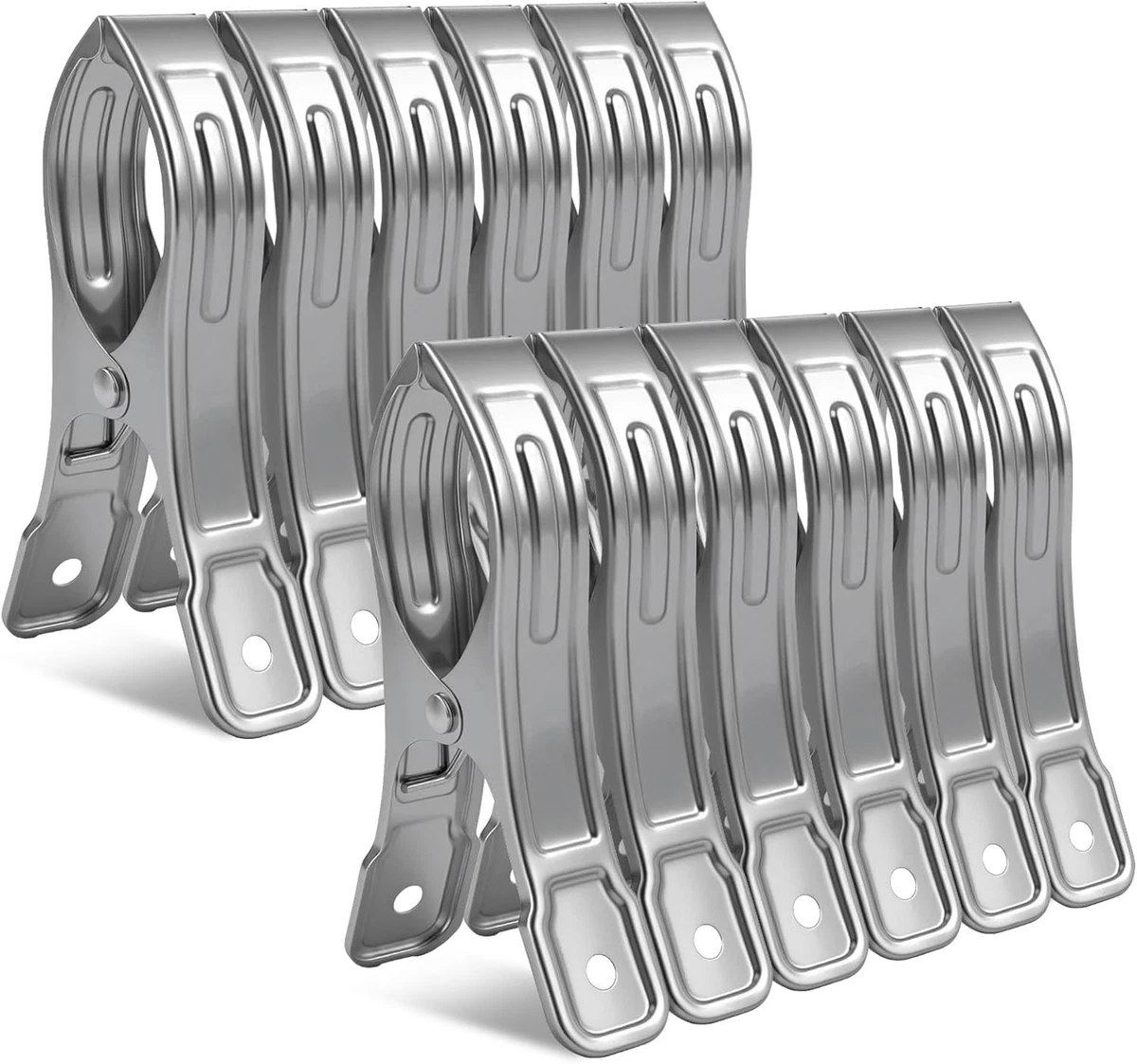 60 Mollette Per Bucato In Acciaio Inox – Clip Metalliche Multiuso Per Vestiti, Ufficio, Cucina, Sacchetti, 5,6x1,3 Cm