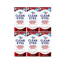 6 Pack Clear Eyes Maximum Strength Redness Relief Eye Drops 0.5oz Ea EXP 04/2027