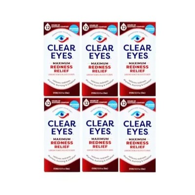 6 Pack Clear Eyes Maximum Strength Redness Relief Eye Drops 0.5oz Ea EXP 08/2027