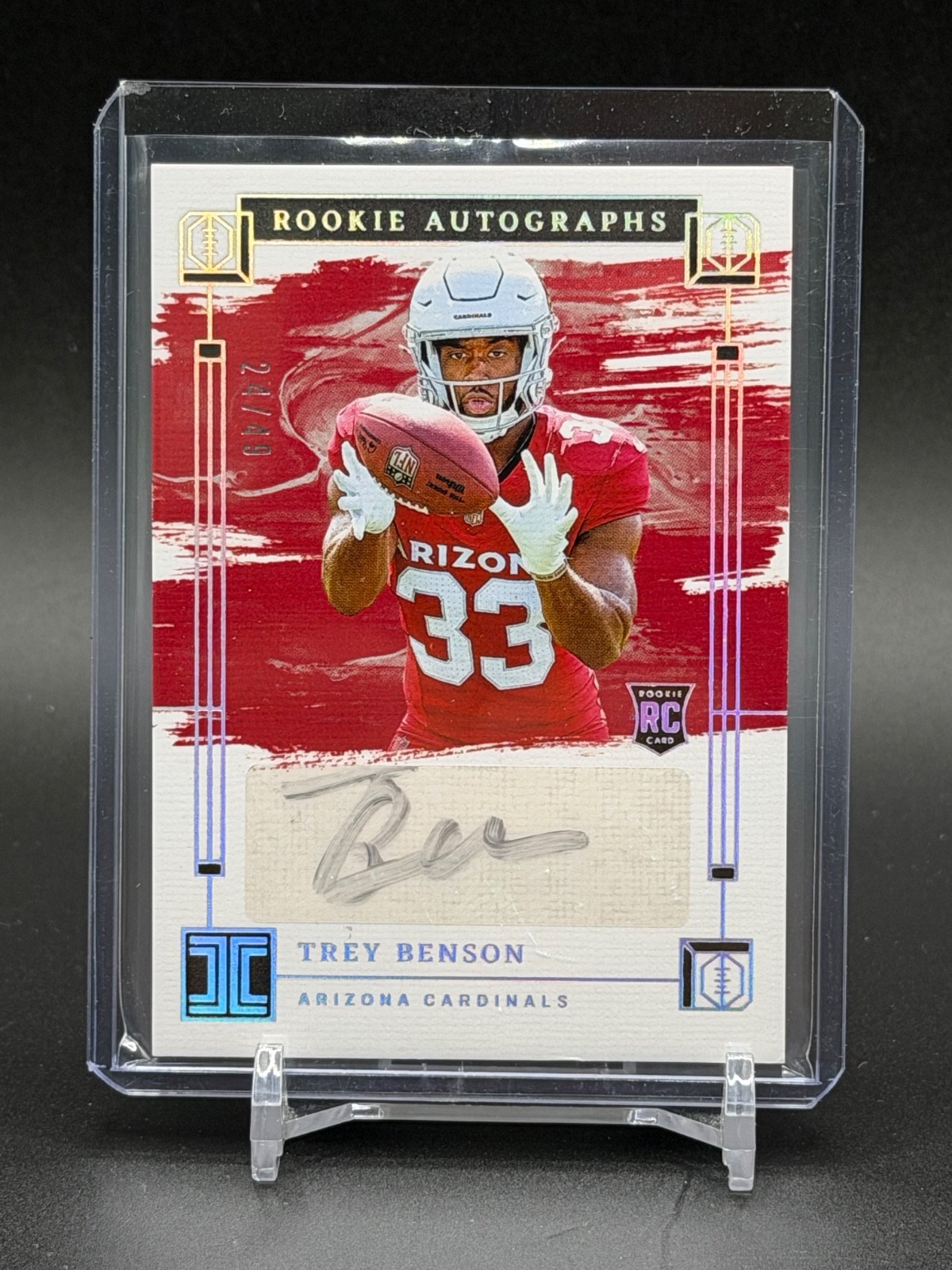 2024 Impeccable Football Trey Benson /99 Rookie Autographs Silver Ink BG-AZ001