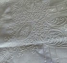 Antique Handmade LINEN 33" Runner + 34" Topper Hand Embroidery Drawn Thread Work — photo 4