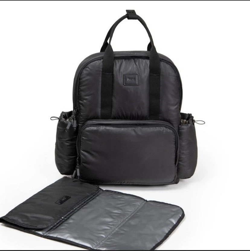 7AM Enfant Puffer Diaper Bag Backpack & Changing Pad, Water Resistant-NEW-Black