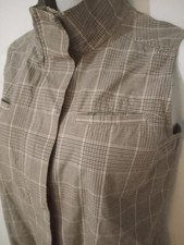 CHRISTOPHER BANKS Womens Large Vest Full Zip Brown Plaid Pockets Lightweight