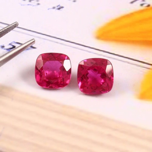Lotto 2 pezzi pietre preziose sfuse 5 ct coltivate in laboratorio rosso rosa rubino taglio cuscino qualità premium