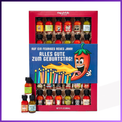 Hot Sauce Probierset 30 Stück - Knoblauch-Kräuter, Apfel-Whiskey u.a.