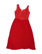 HELLINE Womens Sleeveless A-Line Dress UK 12 Medium Red Floral Cotton BY16